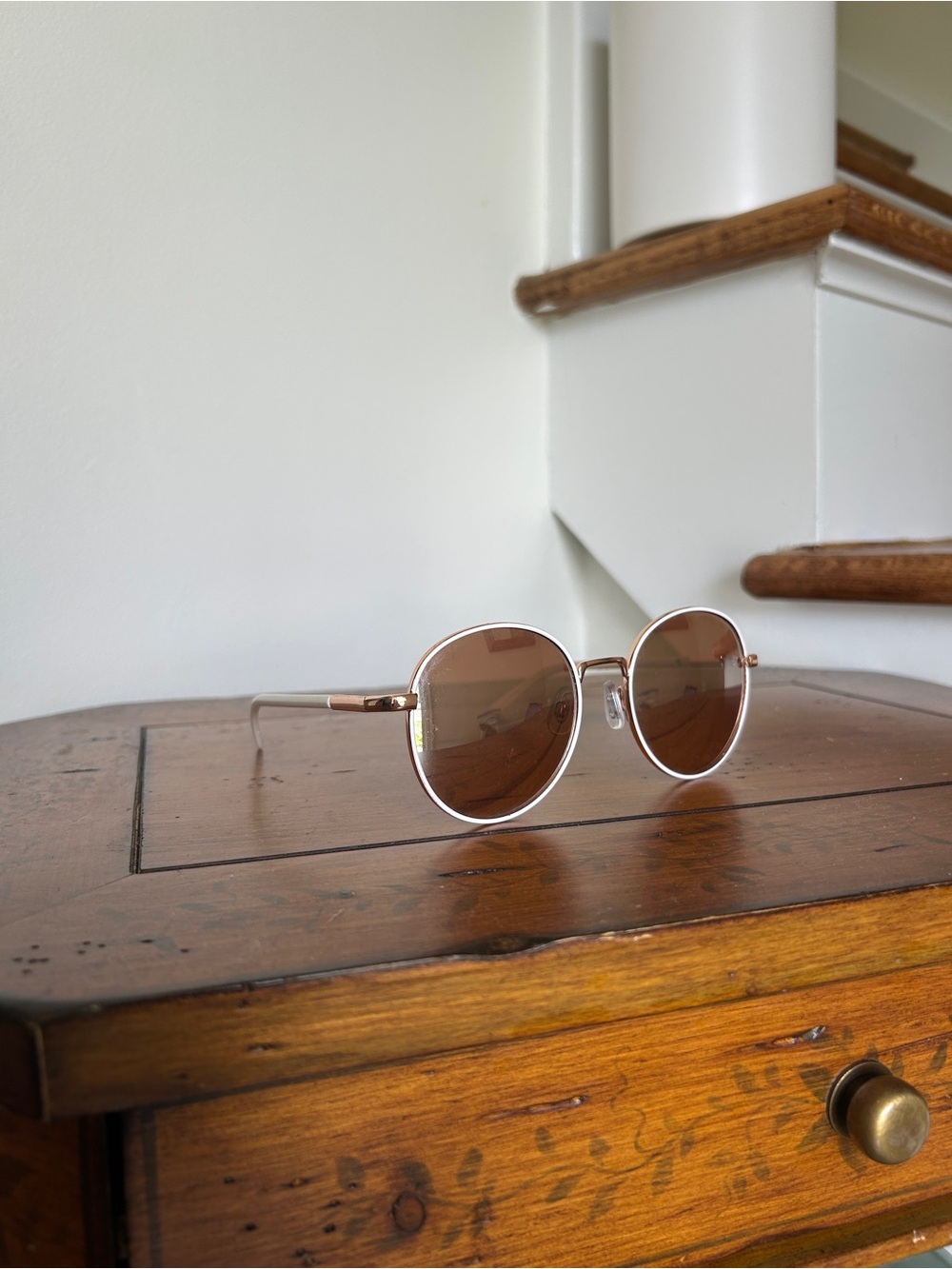 Round Rose Gold Frame Sunglasses with Brown Lenses